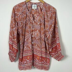 Bell by Alicia Bell Silk Cotton Long Sleeve Boho Blouse Oversized Size Large